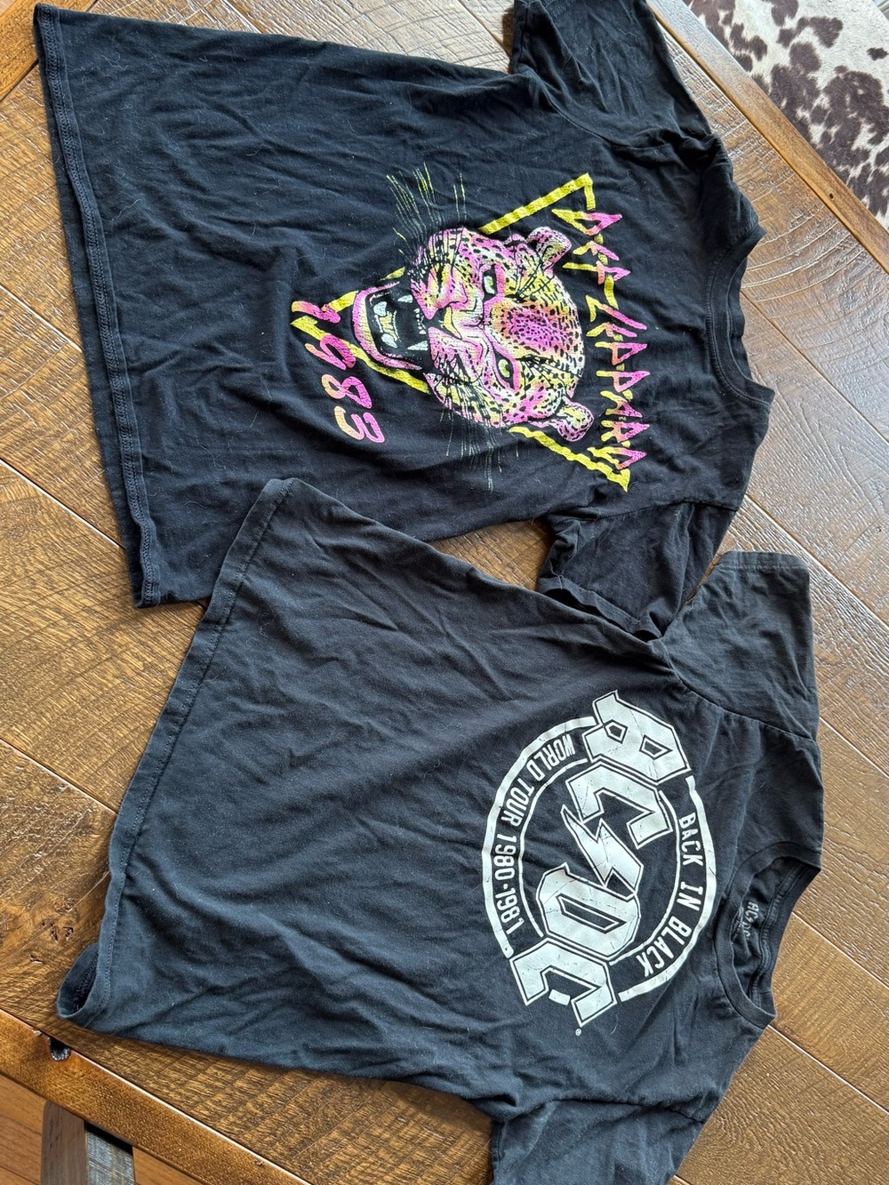 Vintage looking AC/DC Black Kids' Graphic Tee and Neon Def Leopard Print